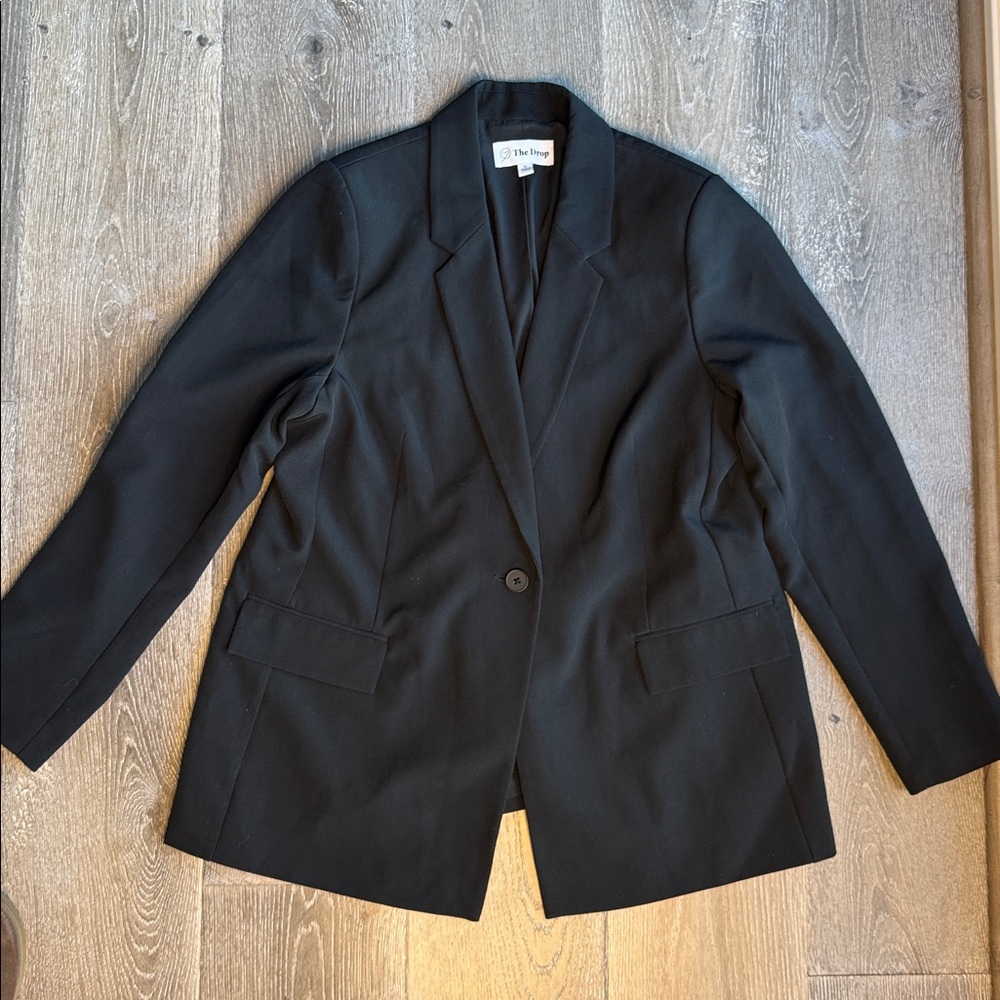 The Drop Women's Black Single-Button Notch Lapel Blazer
